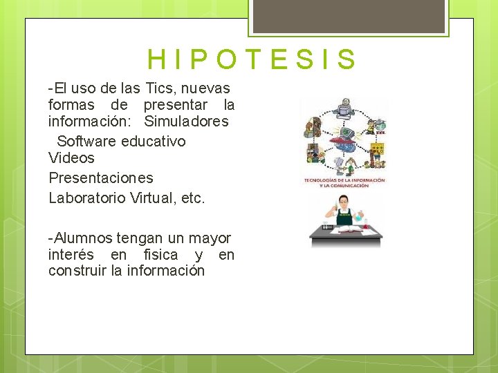 HIPOTESIS -El uso de las Tics, nuevas formas de presentar la información: Simuladores Software