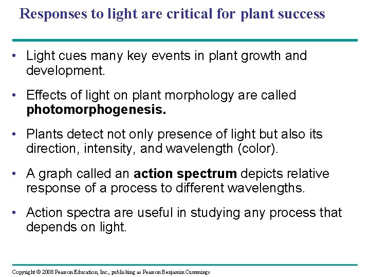 Responses to light are critical for plant success • Light cues many key events