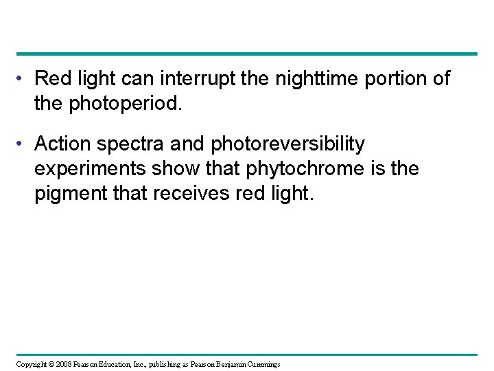 • Red light can interrupt the nighttime portion of the photoperiod. • Action