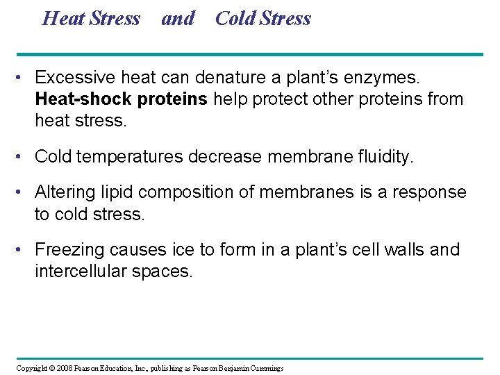 Heat Stress and Cold Stress • Excessive heat can denature a plant’s enzymes. Heat-shock