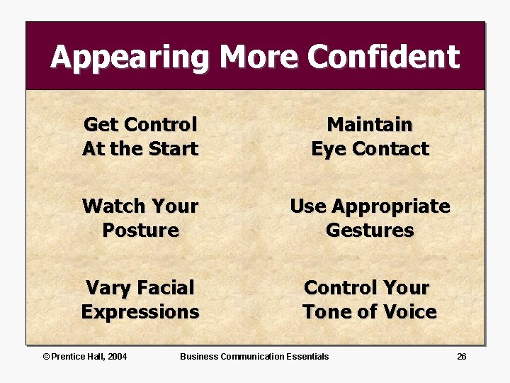 Appearing More Confident Get Control At the Start Maintain Eye Contact Watch Your Posture