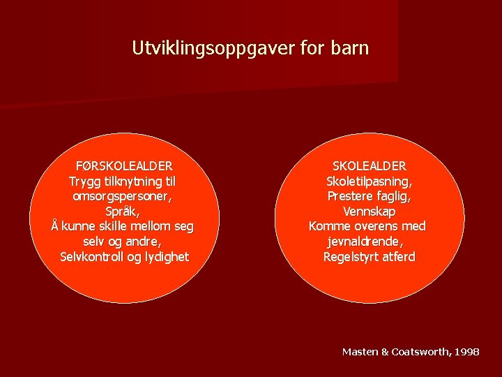 Utviklingsoppgaver for barn FØRSKOLEALDER Trygg tilknytning til omsorgspersoner, Språk, Å kunne skille mellom seg