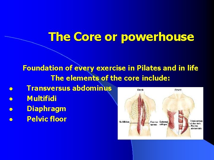 The Core or powerhouse Foundation of every exercise in Pilates and in life The