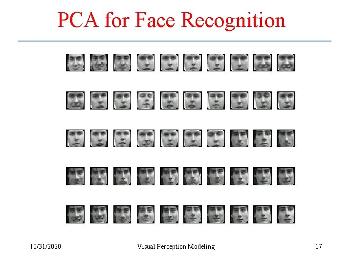 PCA for Face Recognition 10/31/2020 Visual Perception Modeling 17 