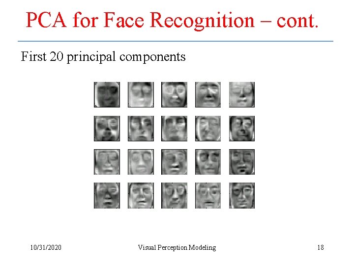 PCA for Face Recognition – cont. First 20 principal components 10/31/2020 Visual Perception Modeling