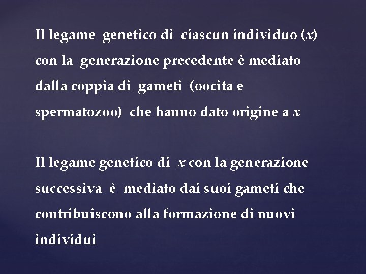 Il legame genetico di ciascun individuo (x) con la generazione precedente è mediato dalla