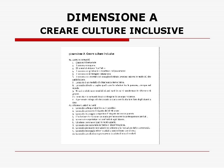 DIMENSIONE A CREARE CULTURE INCLUSIVE 