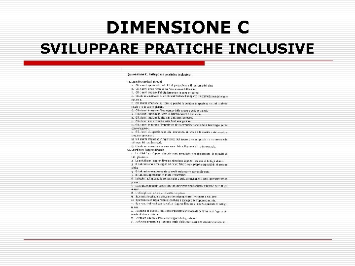 DIMENSIONE C SVILUPPARE PRATICHE INCLUSIVE 