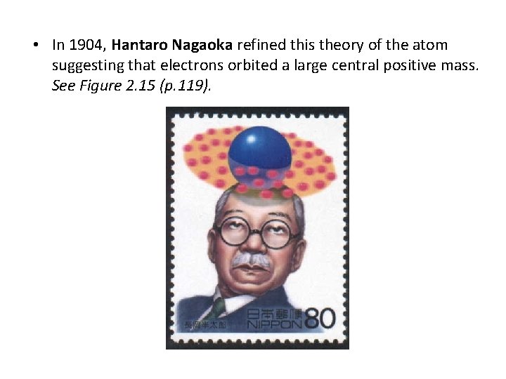  • In 1904, Hantaro Nagaoka refined this theory of the atom suggesting that