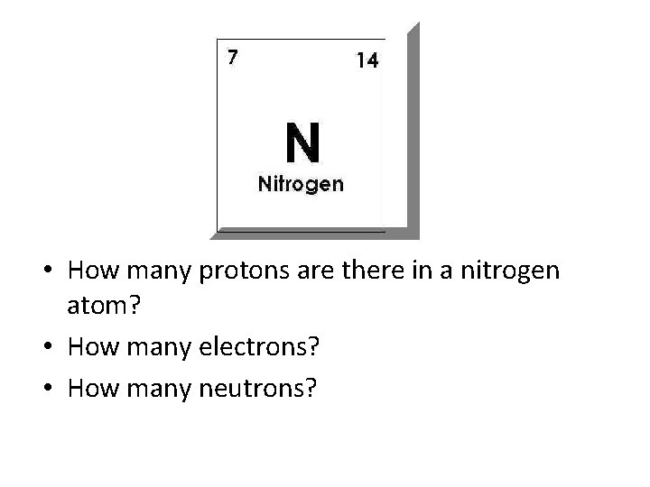  • How many protons are there in a nitrogen atom? • How many