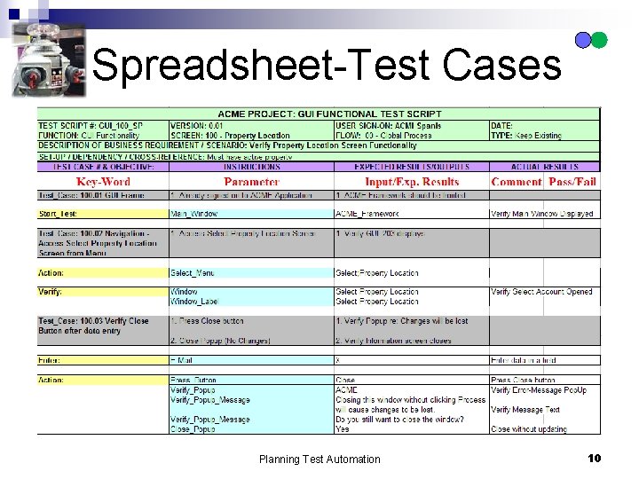 Spreadsheet-Test Cases Planning Test Automation 10 