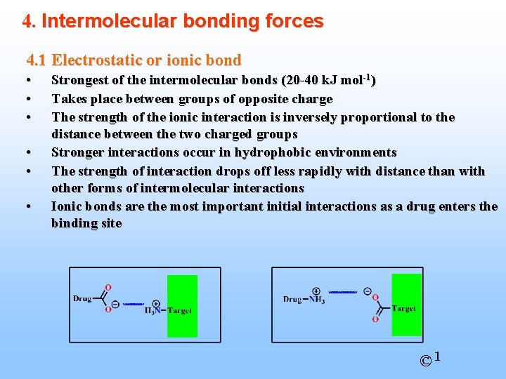 4. Intermolecular bonding forces 4. 1 Electrostatic or ionic bond • • • Strongest