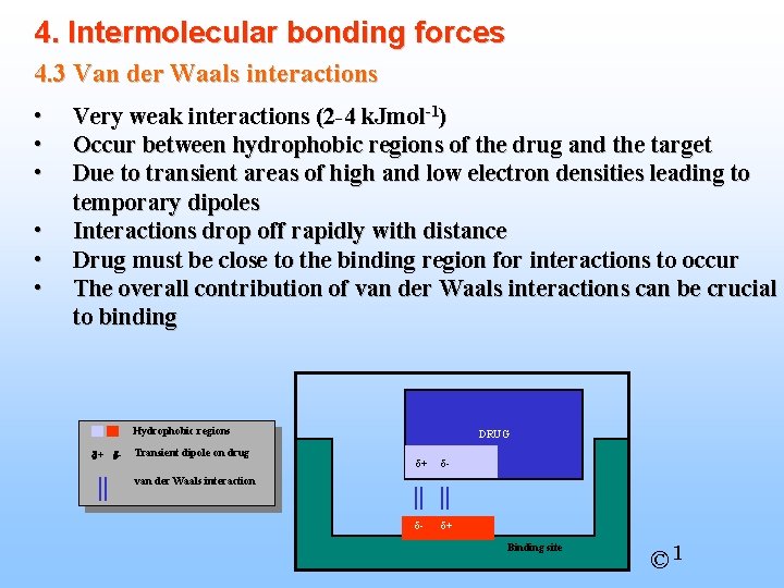 4. Intermolecular bonding forces 4. 3 Van der Waals interactions • • • Very