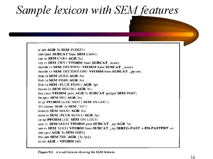 Sample lexicon with SEM features 14 