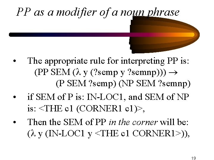 PP as a modifier of a noun phrase • • • The appropriate rule