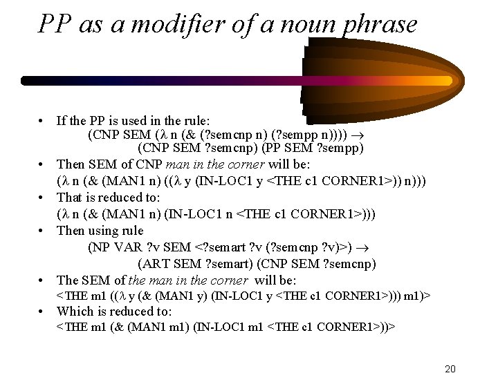 PP as a modifier of a noun phrase • If the PP is used