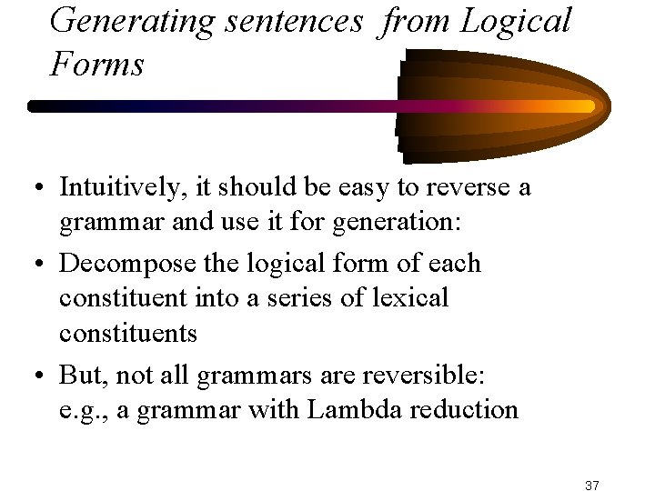 Generating sentences from Logical Forms • Intuitively, it should be easy to reverse a