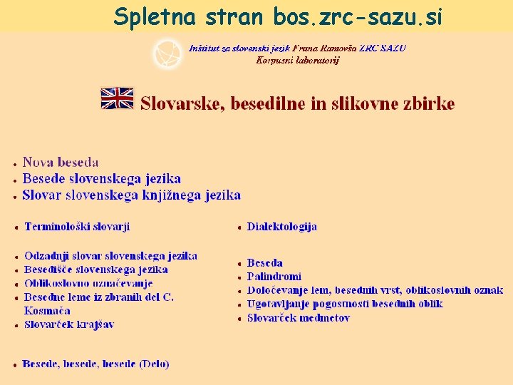 Spletna stran bos. zrc-sazu. si 