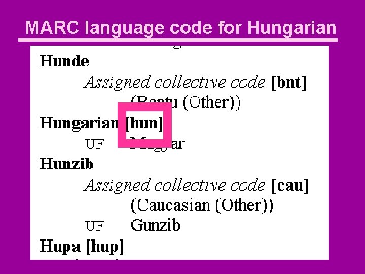 MARC language code for Hungarian 