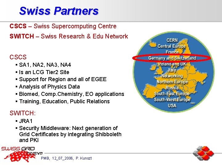 Swiss Partners CSCS – Swiss Supercomputing Centre SWITCH – Swiss Research & Edu Network