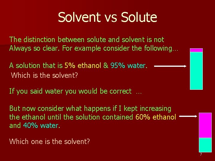 Solvent vs Solute The distinction between solute and solvent is not Always so clear.