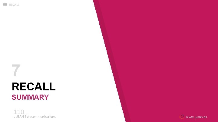RECALL 7 RECALL SUMMARY 110 JUSAN Telecommunications www. jusan. es 