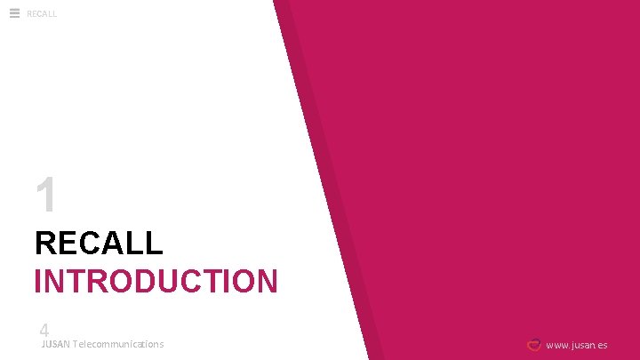 RECALL 1 RECALL INTRODUCTION 4 JUSAN Telecommunications www. jusan. es 