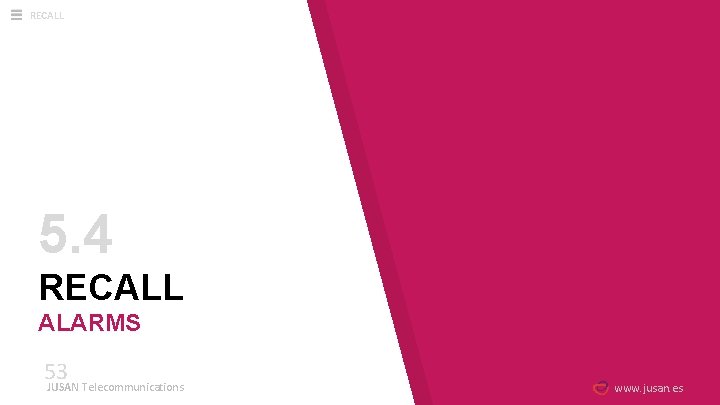 RECALL 5. 4 RECALL ALARMS 53 JUSAN Telecommunications www. jusan. es 