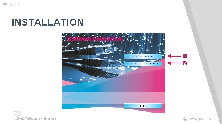RECALL INSTALLATION 1 2 78 JUSAN Telecommunications www. jusan. es 