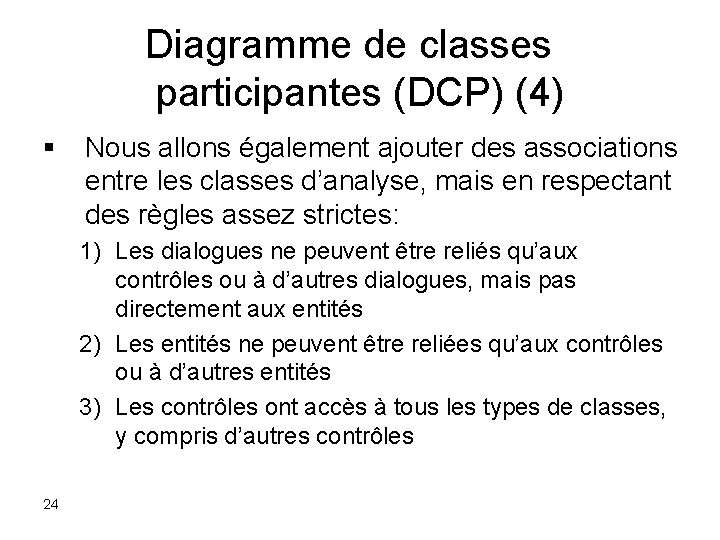 Diagramme de classes participantes (DCP) (4) § Nous allons également ajouter des associations entre