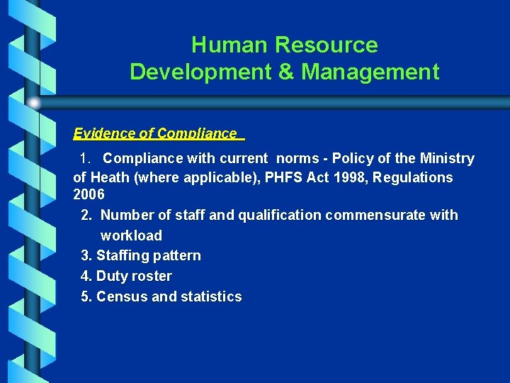 Human Resource Development & Management Evidence of Compliance 1. Compliance with current norms -