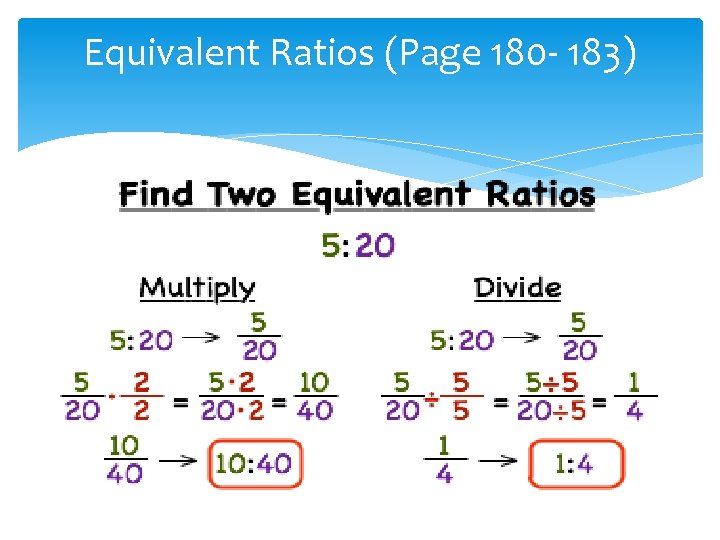 Equivalent Ratios (Page 180 - 183) 