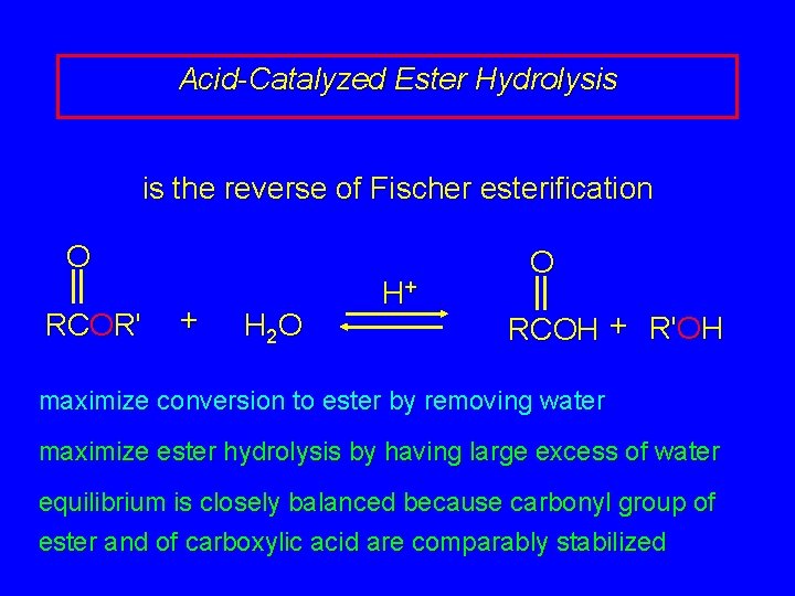 Acid-Catalyzed Ester Hydrolysis is the reverse of Fischer esterification O RCOR' + H 2