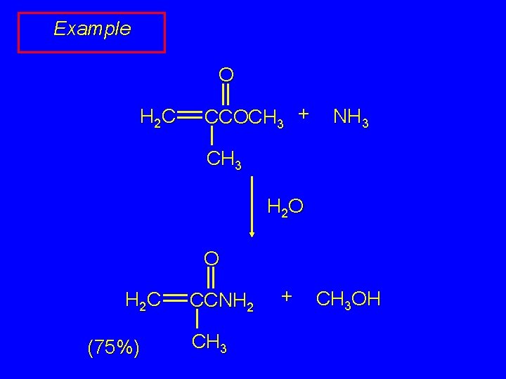 Example O H 2 C CCOCH 3 + NH 3 CH 3 H 2