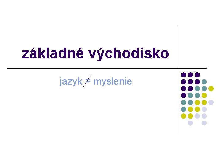 základné východisko jazyk = myslenie 