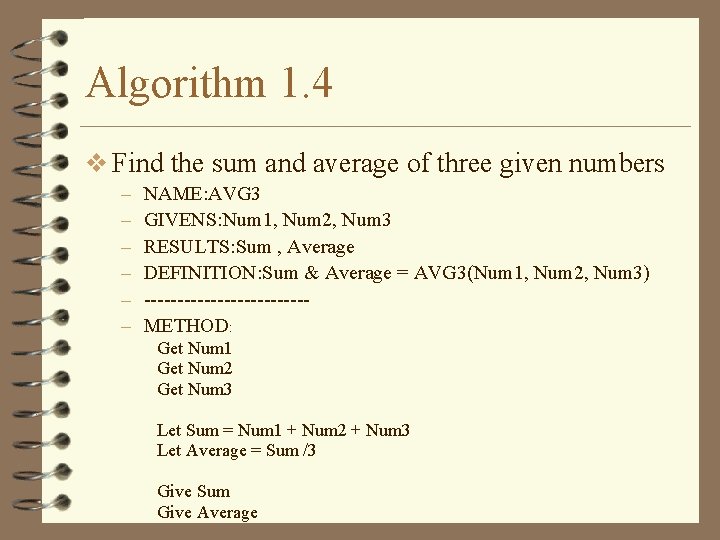 Algorithm 1. 4 v Find the sum and average of three given numbers –