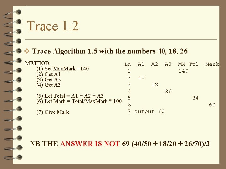 Trace 1. 2 v Trace Algorithm 1. 5 with the numbers 40, 18, 26