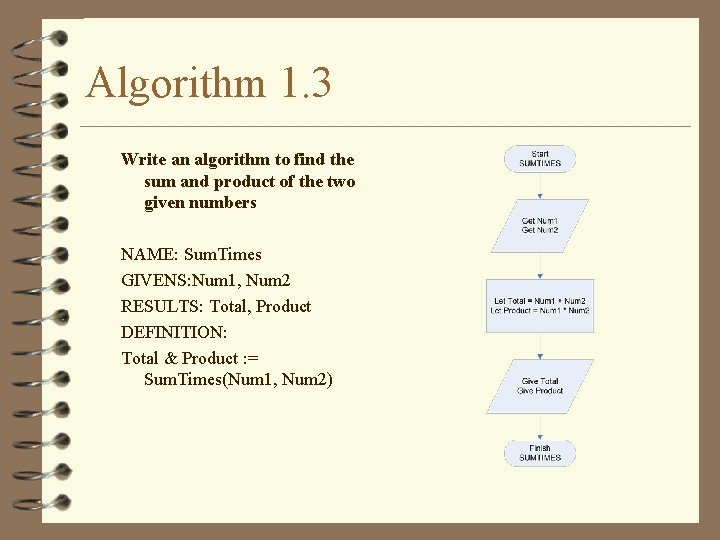 Algorithm 1. 3 Write an algorithm to find the sum and product of the