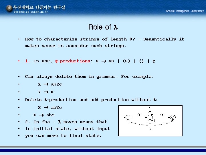 Role of • How to characterize strings of length 0? – Semantically it makes