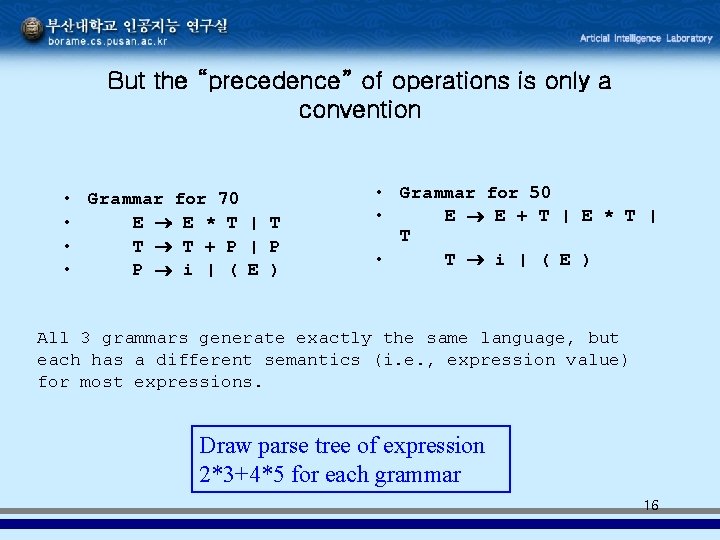 But the “precedence” of operations is only a convention • Grammar for 70 •