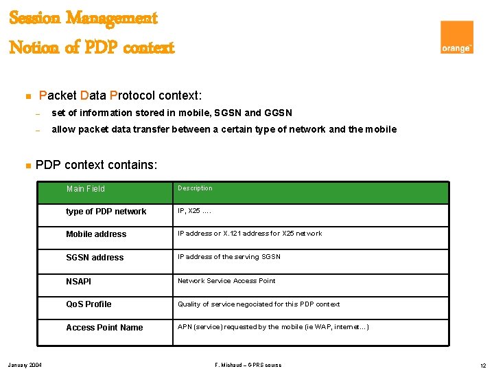 Session Management Notion of PDP context n n Packet Data Protocol context: – set