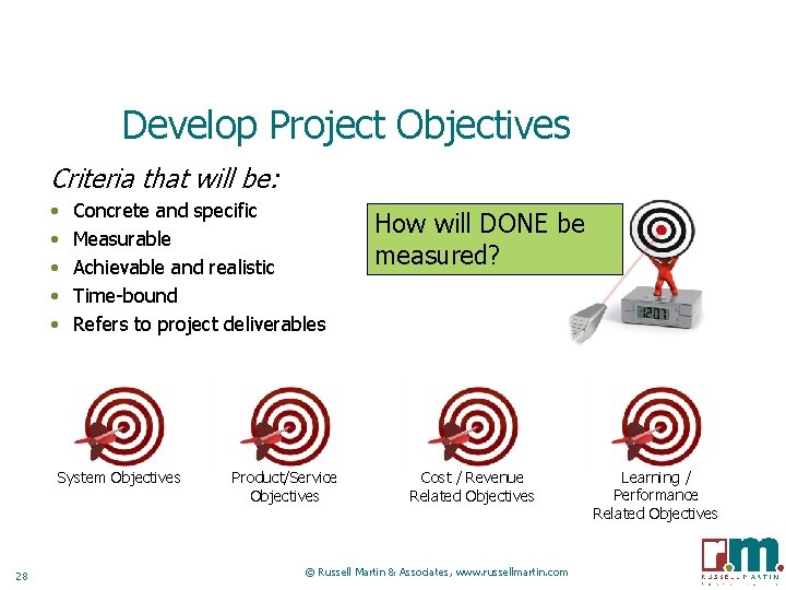 Develop Project Objectives Criteria that will be: • • • Concrete and specific Measurable