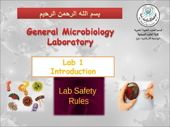  ﺑﺴﻢ ﺍﻟﻠﻪ ﺍﻟﺮﺣﻤﻦ ﺍﻟﺮﺣﻴﻢ General Microbiology Laboratory Lab 1 Introduction 