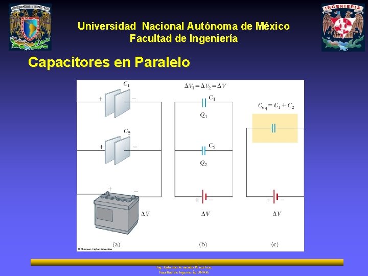 Universidad Nacional Autónoma de México Facultad de Ingeniería Capacitores en Paralelo Ing. Catarino Fernando