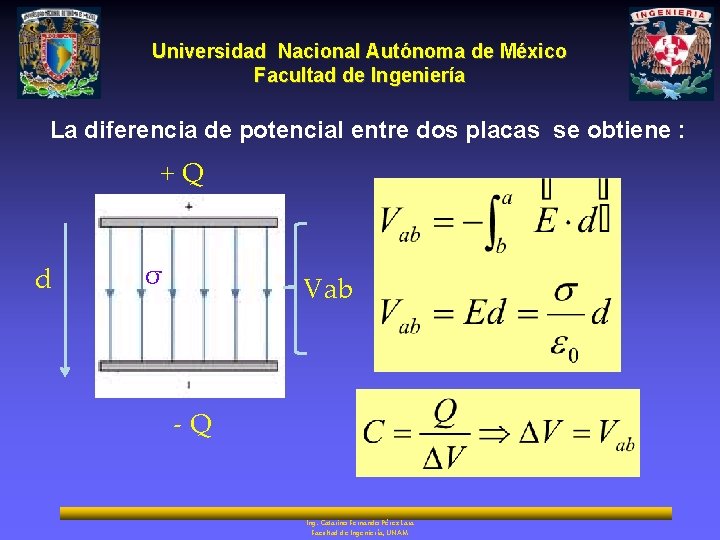 Universidad Nacional Autónoma de México Facultad de Ingeniería La diferencia de potencial entre dos