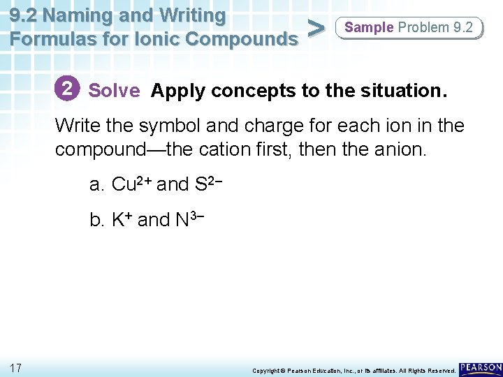 9. 2 Naming and Writing Formulas for Ionic Compounds > Sample Problem 9. 2 9. 2 Naming and Writing Formulas for Ionic Compounds > Sample Problem 9. 2