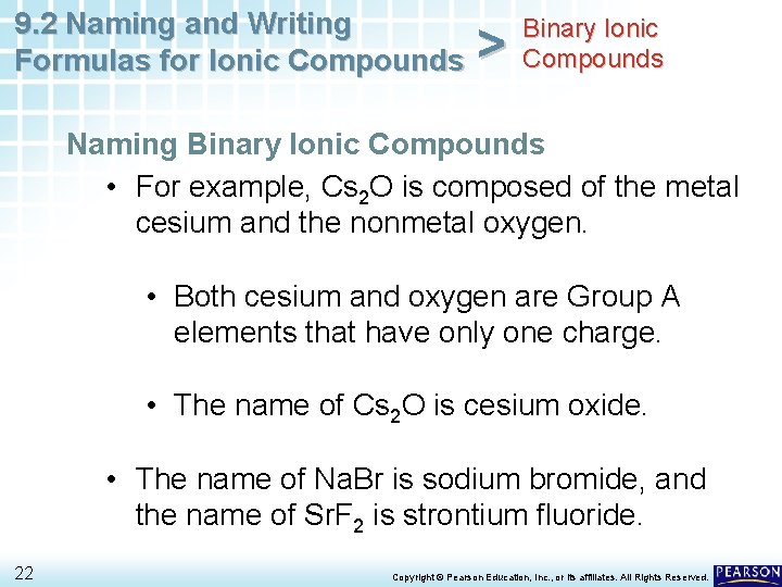 9. 2 Naming and Writing Formulas for Ionic Compounds > Binary Ionic Compounds Naming 9. 2 Naming and Writing Formulas for Ionic Compounds > Binary Ionic Compounds Naming