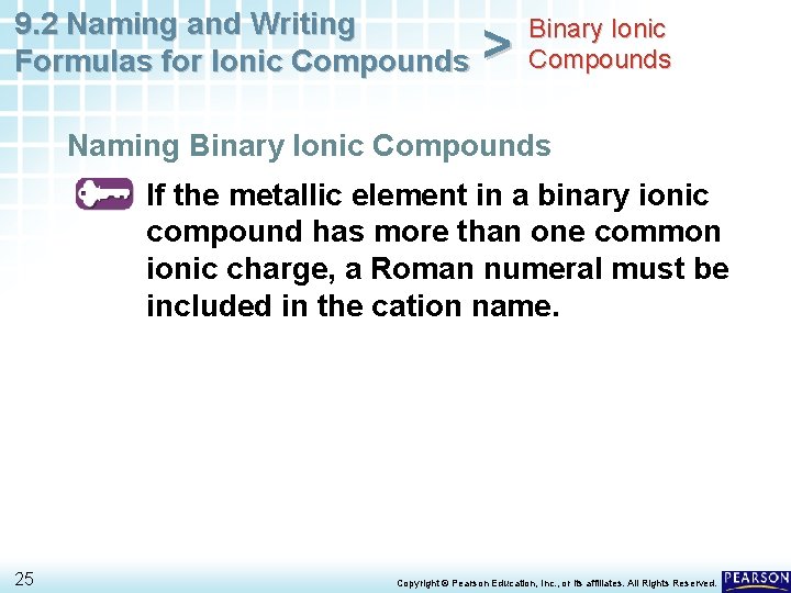 9. 2 Naming and Writing Formulas for Ionic Compounds > Binary Ionic Compounds Naming 9. 2 Naming and Writing Formulas for Ionic Compounds > Binary Ionic Compounds Naming