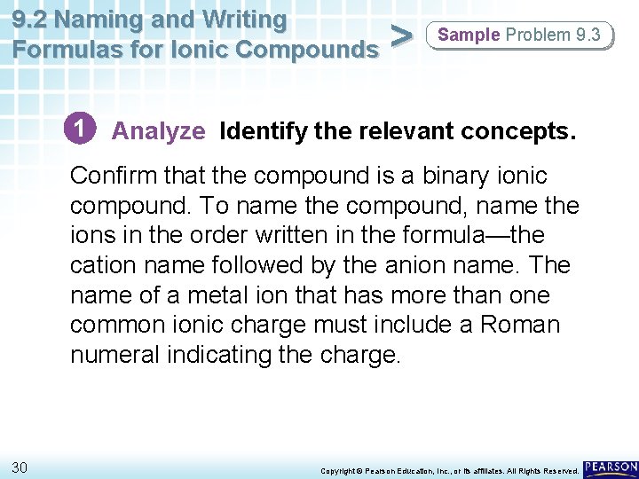 9. 2 Naming and Writing Formulas for Ionic Compounds > Sample Problem 9. 3 9. 2 Naming and Writing Formulas for Ionic Compounds > Sample Problem 9. 3