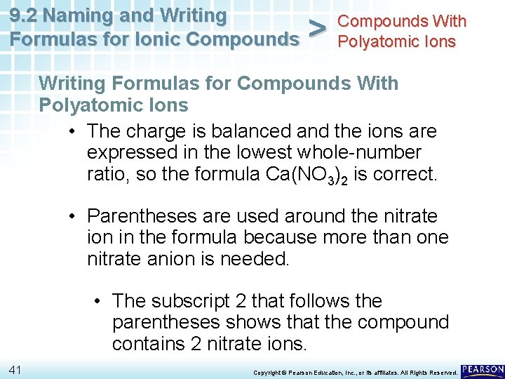 9. 2 Naming and Writing Formulas for Ionic Compounds > Compounds With Polyatomic Ions 9. 2 Naming and Writing Formulas for Ionic Compounds > Compounds With Polyatomic Ions
